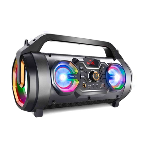 TENMIYA Bluetooth Speaker, 30W Portable Bluetooth Boombox with Subwoofer, FM Radio, RGB Colorful Lights, EQ, Stereo Sound, Booming Bass, 10H Playtime Wireless Party Speaker for Home, Outdoor, Travel, Camping