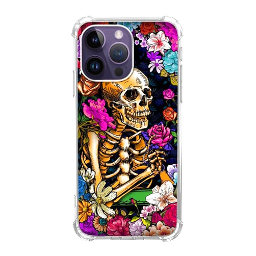 Joktruay Floral Skull Phone Case Compatible with iPhone 13 Pro, Pretty Skeleton Flower Case for iPhone 13 Pro,Unique Trendy TPU Bumper Case for Men Women