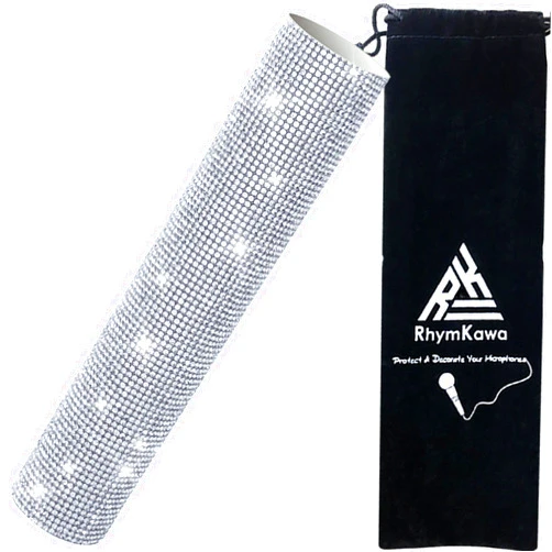 RhymKawa Silver Crystal Mic Handle Cover for Universal Wireless Microphone and SM58, BETA58, Sparkle Cordless Handheld Shining on Tours & Shows (Mic NOT Included)