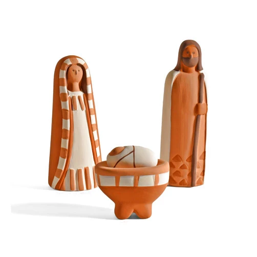 The Barrington Garage Handpainted Terra Cotta 3-Piece Nativity Set, Joseph, Mary, Baby Jesus