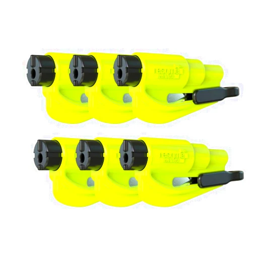 resqme Pack of 6 The Original Emergency Keychain Car Escape Tool, 2-in-1 Seatbelt Cutter and Window Breaker, Made in USA, Yellow - Compact Emergency Hammer