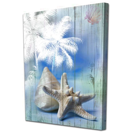Acocifi Bathroom Blue Ocean Picture Palm Tree Coastal Conch Seashell Painting Starfish Canvas Wall Art Modern Artwork Framed for Bedroom Living Room Kitchen Nursery Home Office Decor 12