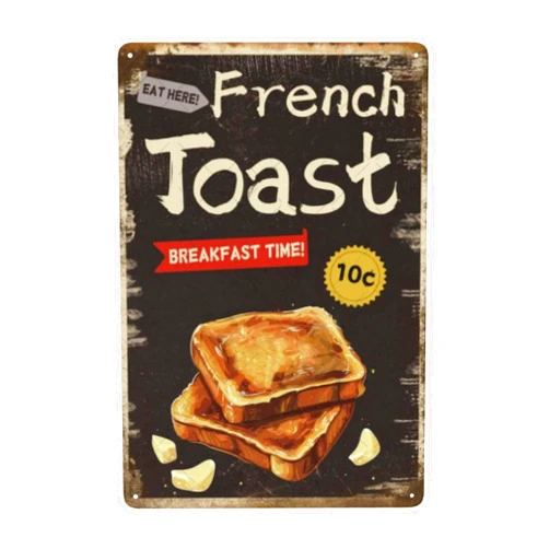 DZQUY French Toast Restaurant Tin Signs Breakfast Time Wall Decor Shop Metal Sign Vintage Restaurant Kitchen Decor Signs For Bars Cafes Pubs 12x8 Inch