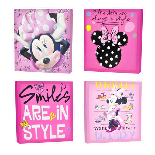 Idea Nuova Disney Minnie Mouse 4 Piece Canvas Wall Art, Children's Home Décor,12-1/4