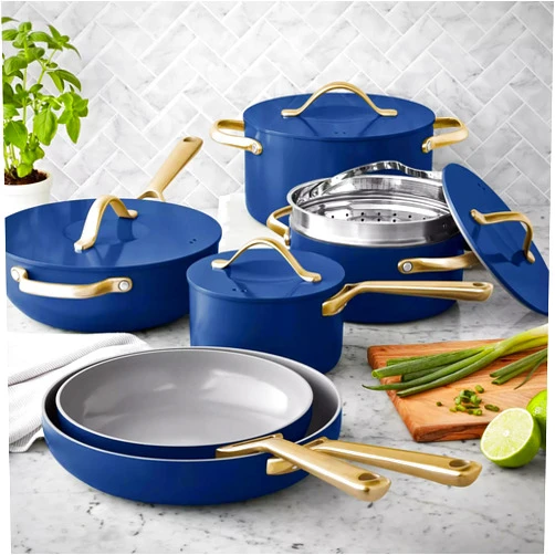 MEMBER´S MARK Member's Mark 11-Piece Modern Ceramic Cookware Set (Navy), 9.5, Blue