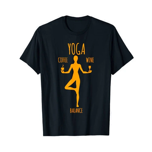 UAB KIDKIS Yoga Balance - Coffee & Wine Yoga Lover Funny Gift T-Shirt
