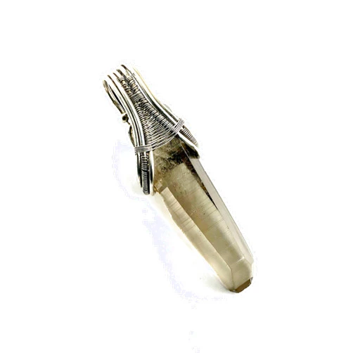 Handmade Smoky Quartz crystal pendant wire wrapped in fine silver. Deep Purification