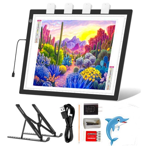 IVAOOZE A3 LED Light Pad for Diamond Painting, iVAOOZE 8000+ Lux Adjustable Brightness Tracing Light Box with Stand & UL Adapter, Ultra-Thin Light Board for Weeding Vinyl, Drawing, Animation, Sketching…