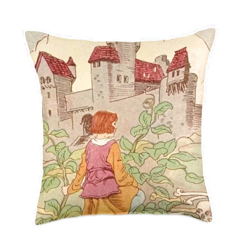 English Fairy Tale with Magic Beans Jack and The Beanstalk - Climbing to a Castle Throw Pillow