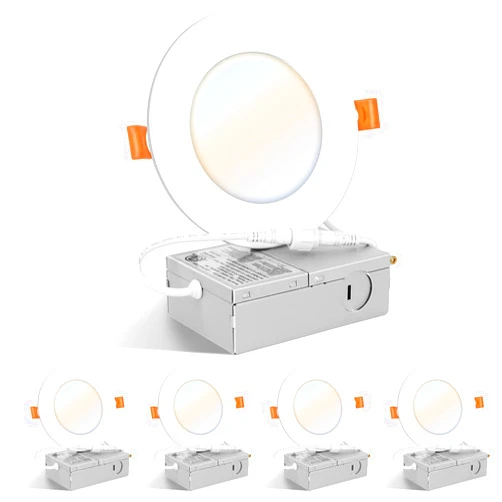 FORT 6 Inch LED Recessed Ceiling Light with Junction Box 4 Pack, 5000K Daylight, 15W Eqv 140W, 1350LM Dimmable, IC Rated, ETL Certified