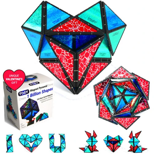 TOSY Magnet Pyramid Stone - 1 Cube Transforms into 1 Billion Shapes (Heart, Rose, Chocolate Box…), 243 Rare Earth Magnets, Holographic Design, Puzzle Toy, Easter Valentine Gift for him for her