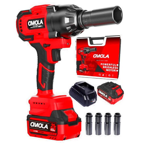 OMOLA Cordless Impact Wrench,1/2 impact gun，700 Ft-lb（950NM） High Torque 3200 RPM,with a 15C 21V 4.0Ah Li-Ion Battery, Fast Charger,Brushless motor，4 Sockets,Electric Impact Wrench for Car Truck RV
