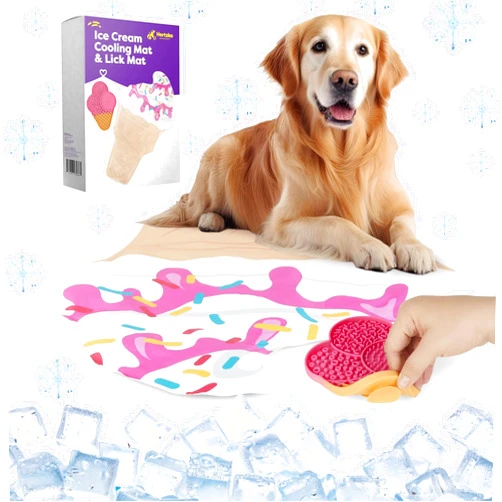 Hertzko Dog Cooling Pad and Lick Mat - Cool Pad for Dogs with Self-Cooling Gel Technology - Ice Cream Shaped Mat for Small to Medium Pets - Comfortable, Durable Design - 19x23 inches