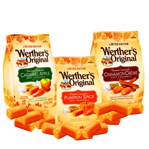 Werther's Original Limited Edition Harvest Soft Caramels - Pumpkin Spice, Caramel Apple, & Cinnamon Creme (8.57 Oz) ( 3 Pack)