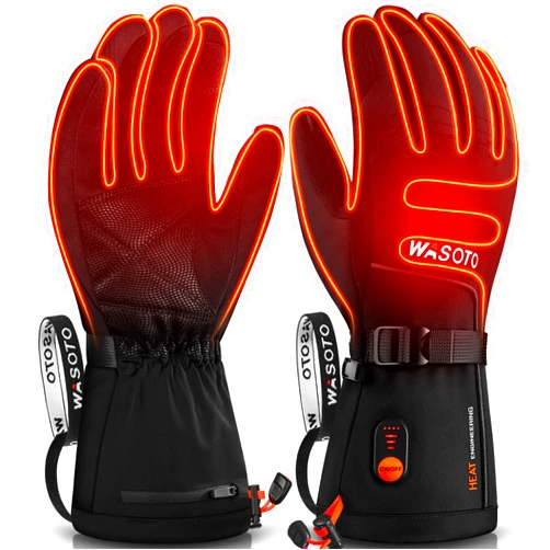 WASOTO Heated Gloves for Men Women 7.4V Battery 22.2WH Rechargeable Heated Ski Gloves Touchscreen Waterproof Electric Heated Fishing Gloves for Winter Work Skiing Raynaud Riding