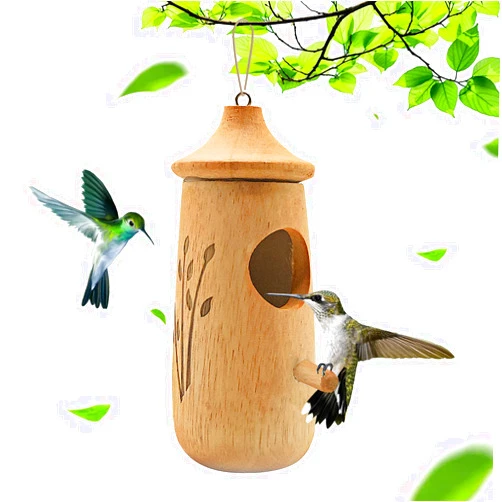 CANIPHA Hummingbird House for Outside Hanging,Wooden Humming Bird Houses for Outside for Nesting Hanging,Natural Hummingbird Swing Nest for Wren Swallow Sparrow Hummingbird Finch Houses Garden Window Decor