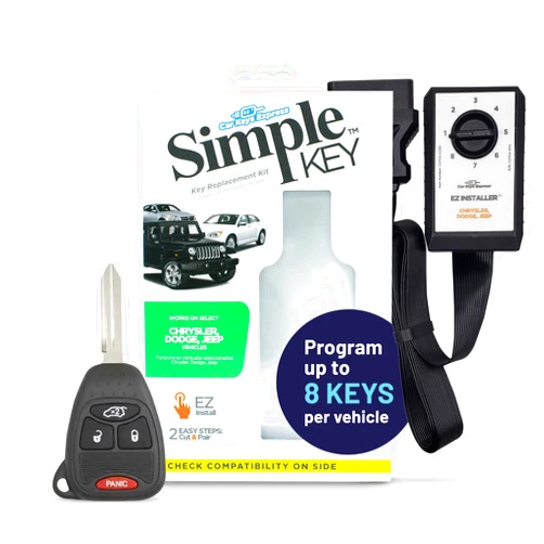 Car Keys Express Simple Key Kit, Car Key with Fob and EZ Installer, Key Programming Tool Compatible with Chrysler, Dodge, Jeep, Key Programmer and a Key with 4-Button Remote Keypad (Trunk, Lock, Unlock, Panic)