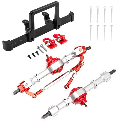 Share Goo Metal Front & Rear Axle Assembly Set Bridge Shaft Steering Cup Rod Complete Set & Metal Front Bumper Bull Bar with Hook Upgrade Parts