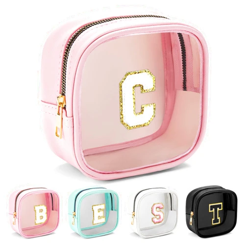 YOOLIFE Mini Makeup Bag | Clear Makeup Bag Toiletry Case | Travel Transparent Cosmetic Bag | Portable Make Up Organizer | Traveling Compact Car Bag for Essentials | Teacher Daughter Gifts | Pink C