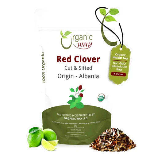 Organic Way Red Clover Flower Cut & Sifted (Trifolium Pratense) Herbal Tea | European Wild-Harvest | Organic & Kosher Certified | USDA Certified | Origin - Albania (1LBS - 16Oz)