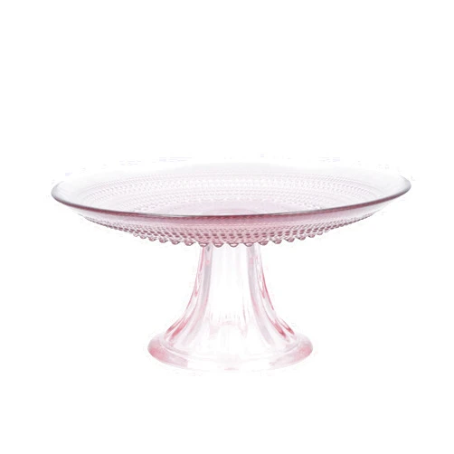 Fortessa Jupiter Beaded Hobnail Glass, 8.5 Inch Mini Cake/Cupcake Stand, Pink