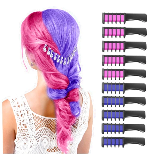 MSDADA Hair Chalk for Girls Kids-New Hair Chalk Comb Temporary Bright Washable Hair Color Dye-4 5 6 7 8 9 10 Year Old Girl Gifts Toys for Christmas,Halloween Cosplay Birthday-5 Pcs Pink+5 Pcs Purple