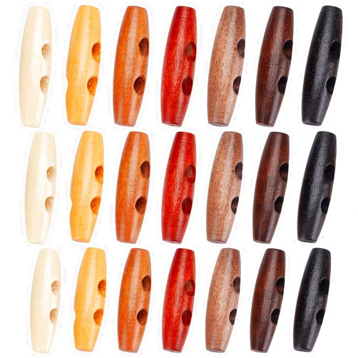 GORGECRAFT 70Pcs Oval Wooden Buttons Horn Toggle Shape Buttons Accessories 2 Holes Wood Sweater Coats Buttons for Jacket Clothing Sewing DIY Art Craft Projects, 7 Colors