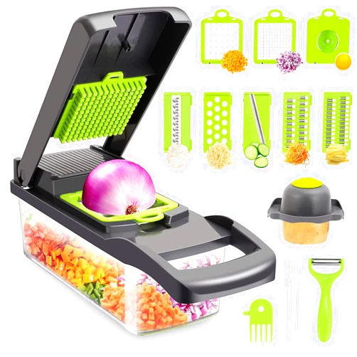 Generic Vegetable Chopper,Senbowe Multifunctional 13-in-1 Food Choppers Onion Chopper Vegetable Slicer Cutter Dicer Veggie chopper with 8 Blades,Colander Basket,Container for Salad Potato Carrot Garlic