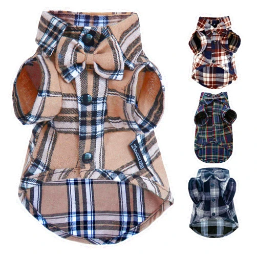 MAMORE Pet Shirt Clothes for Dogs and Cats, Puppy Plaid Cotton Polo Shirts Adorable Casual Pet Apparel T Shirts (XX-Small, Khaki)