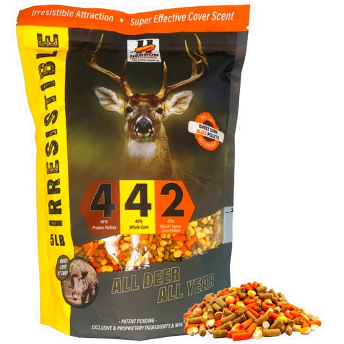 H HERRON OUTDOORS THE BETTER CHOICE Herron Outdoors 4-4-2 Protein Pellets, Whole Corn & Blaze Orange- Deer Attractants for Whitetail Deer, and Feed Bait for All Hunters All Seasons- 5Ibs