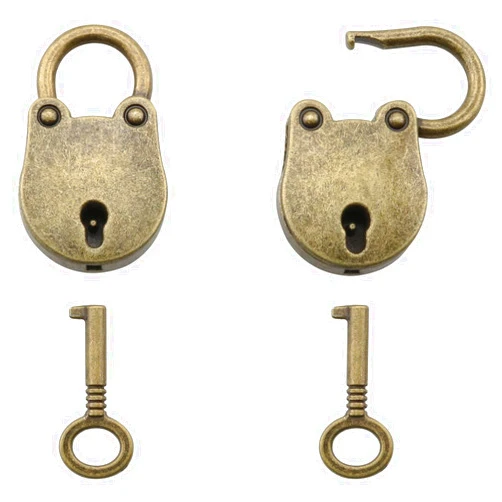 JianLing 2 Sets Mini Antique Bronze Locks and Keys, Retro Vintage Small Metal Padlock Archaize Style Lock Mini Lock with Key (1 Lock + 1 Key)