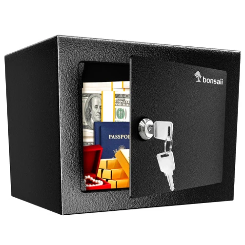 Bonsaii Safe Box with Key Lock, Steel Security Lock Box, 0.23 Cubic Feet, 9.06