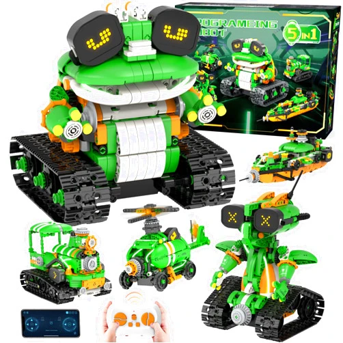 GLUISEUR STEM Robot Building Toys for Kids 6-12, 5in1 App & Remote Control STEM Tractor Frog Robot Building Kits, 732PCS DIY Educational Construction Building Block Set for Kid, Erector Set Gift for Boys Girls