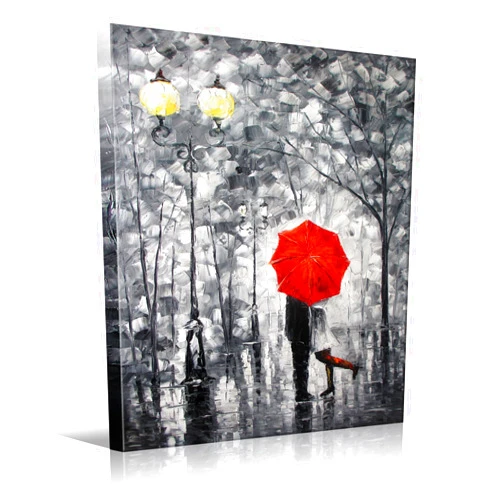 Eatco HD Art Vertical stretching Lovers Kiss Under The Red Umbrella Artwork Painting Wall Abstract Art Canvas Print Picture for Living Room Home Bedroom Modern Framed Artwork Decor 12x16 inch(30x40cm) 1pc