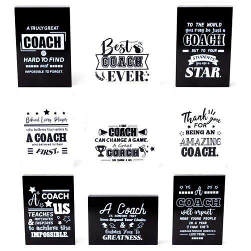 WATINC Thank You Coach Gifts - 9PCS Thanks Coach Gift for Women Men, Black White Coach Wooden Table Centerpiece Sign, Basketball Football Soccer Coach Appreciation Present Desk Decor for Home Office