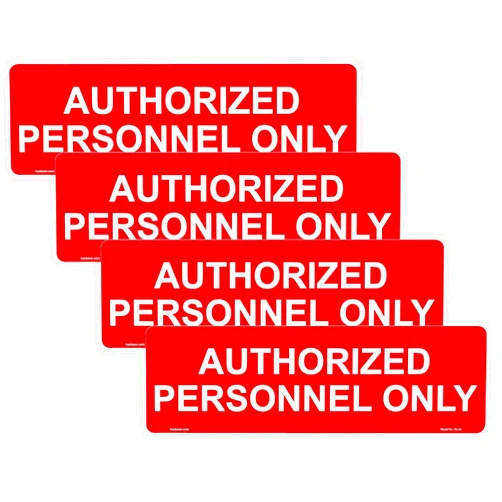 Haobase 4 Pcs Authorized Personnel Only Sign Sticker - 20 cm x 6 cm - Self Adhesive Vinyl (Red)