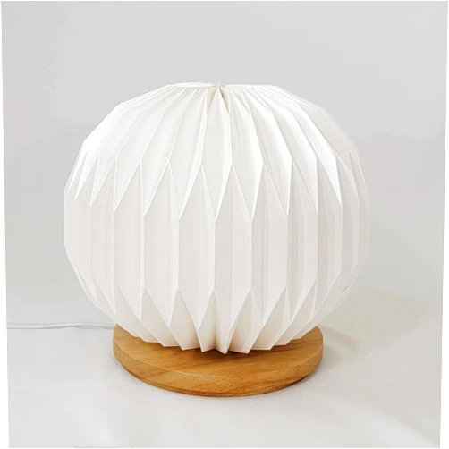 Studio pleat LLC SPHERE M - table lamp dimmable LED -origami, paper lamp, bedside lamp, oval, white, round, modern, japandi, scandinavian design, ecofriendly, minimalist, nursery, bedroom, kid room