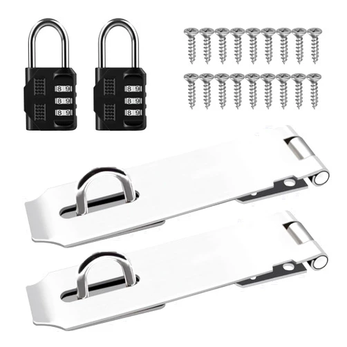 Miuuer 2Pcs Door Hasp Latch Lock,5 Inch 304 Stainless Steel Packlock Clasp Hasp Lock Latch with Screws for Cabinets, Closets