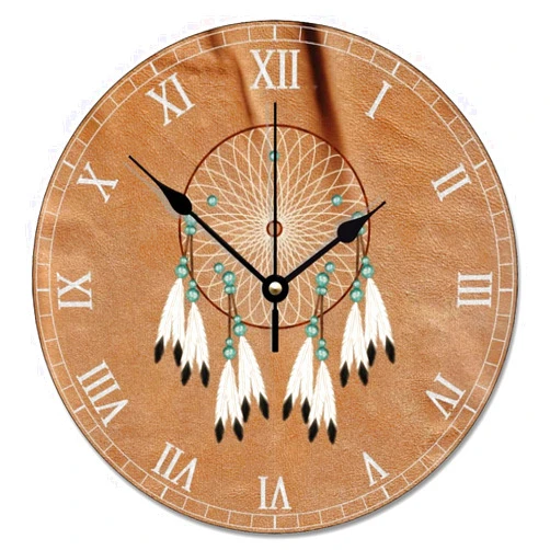 ArogGeld Native American Dreamcatcher Clock Boho Indian Talisman Wall Personalized 10 Inch Battery Operated Decor Silent Non-Ticking Wooden Wood Clocks for The Kitchen Bedroom Office,