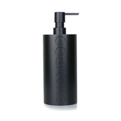 Indecor Home Matte Black Shampoo Dispenser – Modern Refillable Pump Bottle with Embossed Text, Durable Resin Construction for Bathroom and Kitchen