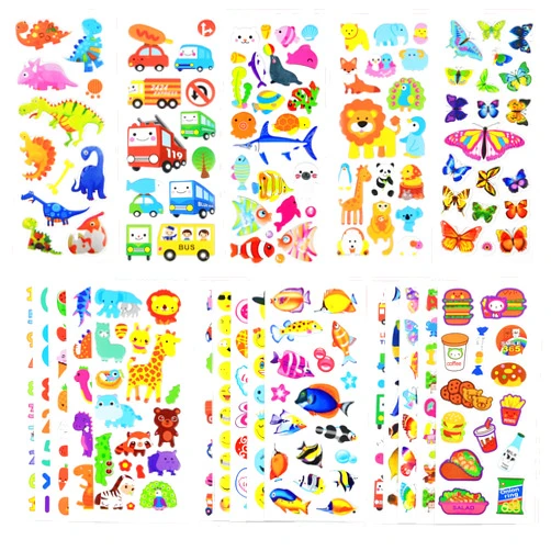 DaiUni 24 Sheets(500+) 3D Puffy Stickers for Toddlers Kids, Bulk Preschool Sticker Sheets for Reward, Craft, Scrapbooking Including Animal, Fruits, Dinosaurs, Fish and More