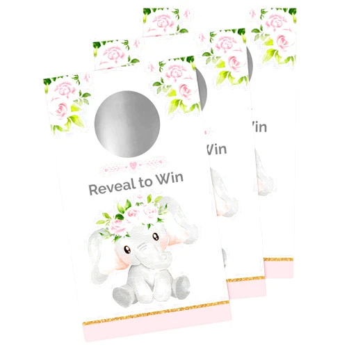 Bella and Bentley Novelty Pink Elephant Baby Shower Games Scratch Off (32 Pack) - Girl Elephant Baby Shower Party Game Activity Supplies - Lottery Raffle Tickets