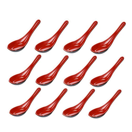 JapanBargain 2384x12, Set of 12 Soup Spoons Asian Chinese Wonton Japanese Soba Spoon Rice Spoon Ramen Noodle Spoon Vietnamese Pho Spoon, Black Red
