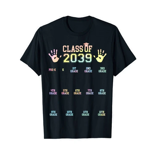 Class 2039 Handprint Back To School Graduation Class of 2039 Grow with Me Pre-K to 12th Grade Handprint T-Shirt