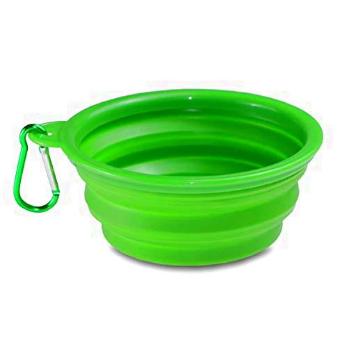 Fqeeru Collapsible Dog Bowl, Foldable Expandable Cup Dish for Pet Dog Food Water Feeding Portable Travel Bowl +Carabiner Easy to Carry Green