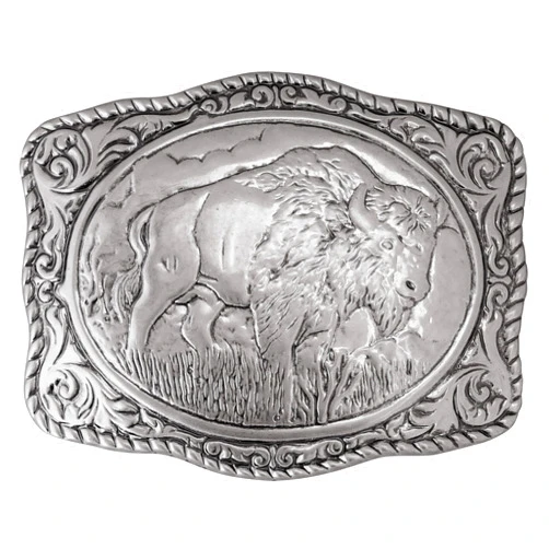 HAQUIL Buffalo Silver Plated Vintage Rectangle Belt Buckle Scaloped Buckle