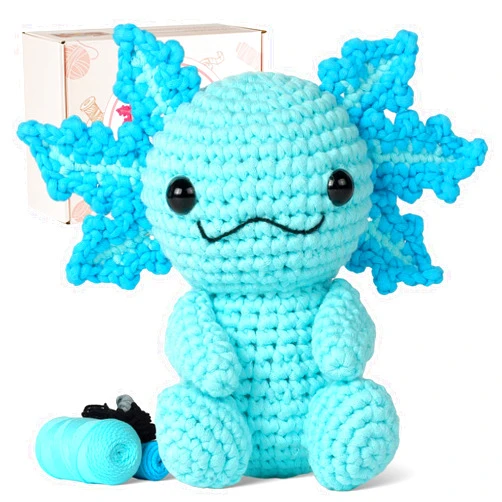 Gipony Crochet Kit for Beginners, Crochet Animal Kits, Amigurumi Crocheting Kit for Starters with Step-by-Step Video Tutorials, Beginner Crochet Kit for Adults (1Pack Blue Axolotl)