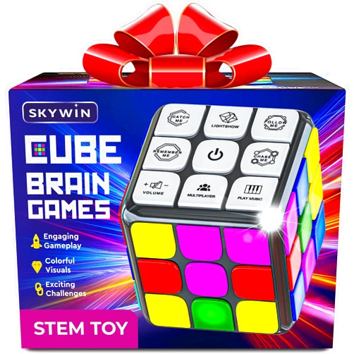 Skywin Puzzle STEM Memory Cube Game, Entertaining, Fun & Unique Flashing Memory Cube, Electronic Memory & Speed Game Development for Kids & Adults, Brain Hands and Eyes Coordination Game Cubes (Black)