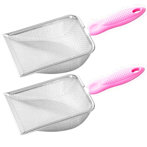 UMUACCAN Cat Litter Scoop,Sturdy Litter Cleaner Corner Shovel,2Pcs Stainless Steel Mesh Litter Shovel,Easy to Clean Reptile Terrarium Sand Waste,Beach Shovel(2 Pcs Pink)