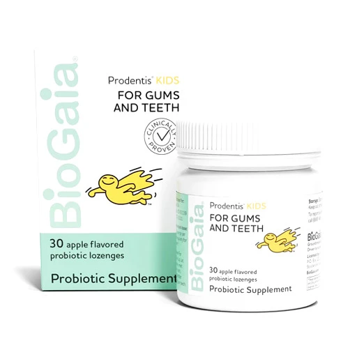 BioGaia Prodentis Kids | Dental Probiotics for Teeth and Gums | Promotes Good Oral Health & Gut Health Too | Oral Probiotics | 30 Apple-Flavored Lozenges | 1-Pack